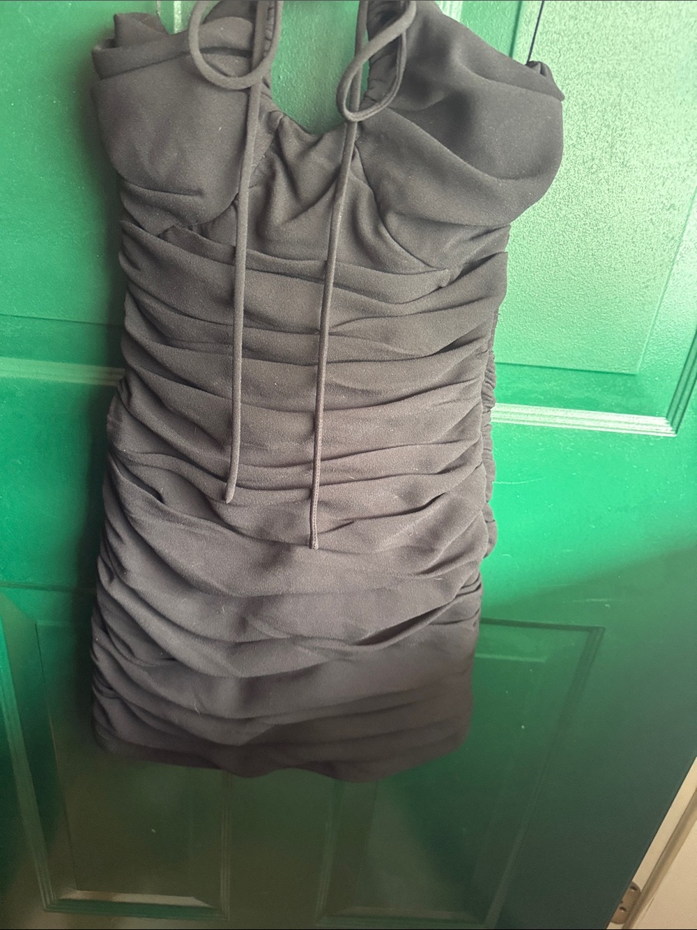 Zara Ruched Black Halter Bodycon Dress